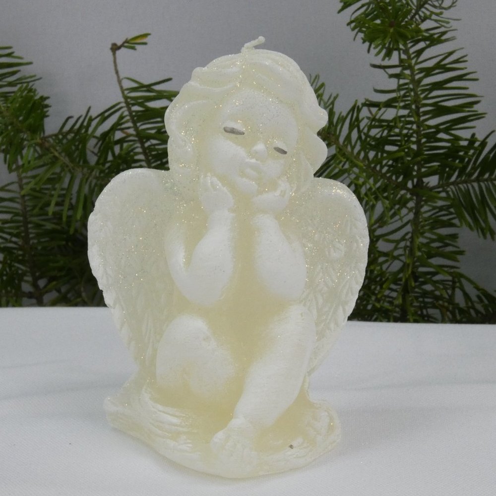 CHRISTMAS ANGEL HANDMADE CANDLE FIGURE 4in TALL, ECRU *** SET OF 3 ***